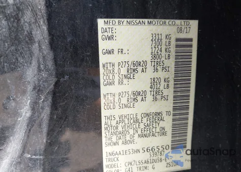 2017 Nissan Titan Sv from USA, damaged, VIN 1N6AA1E53HN566550